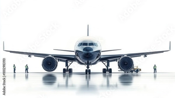 Fototapeta A commercial airplane is ready for takeoff on a runway