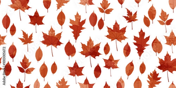 Fototapeta Autumn watercolor leafs vector pattern. Fall leaves seamless print
