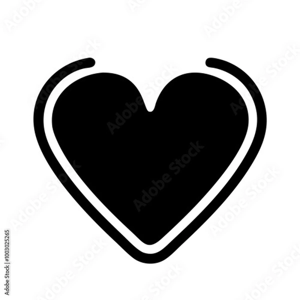 Obraz A simple yet bold black and white heart icon with a dual outline, symbolizing love, unity, and simplicity in design.