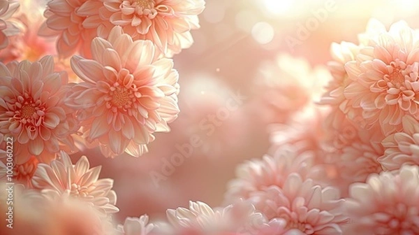 Fototapeta Aster flowers on each side with soft color background, large empty copy space, abstract natural flower frame layout, romantic feminine composition, wedding invitation concept.
