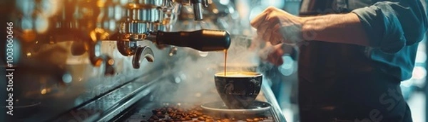 Obraz Barista making coffee at a cafe