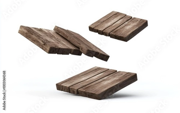 Fototapeta Rustic Wooden Planks Isolated on White Background Generative AI