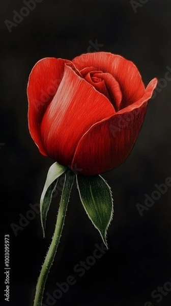 Fototapeta Red Hand Pencil Scribble Painting, Flowers, Rose on Black Background, Abstract Image, Texture, Pattern Background, Wallpaper, Cover and Screen of Smartphone, PC, Laptop, 9:16 and 16:9 Format