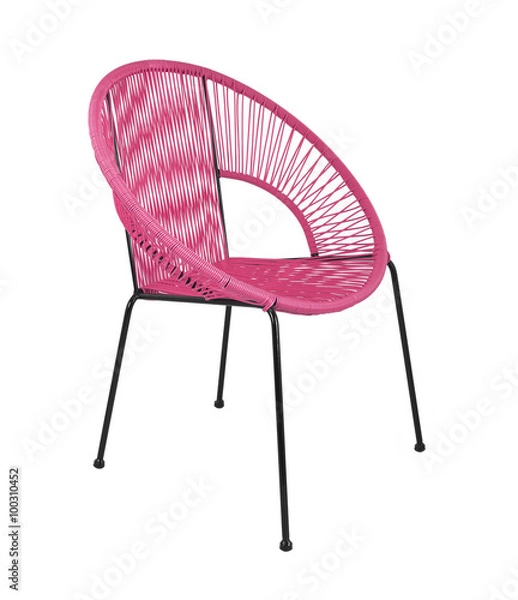Obraz Pink Rattan Outdoor Chair on White Background, Three Quarter View