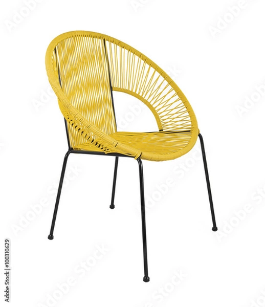 Obraz Yellow Rattan Outdoor Chair on White Background, Three Quarter View