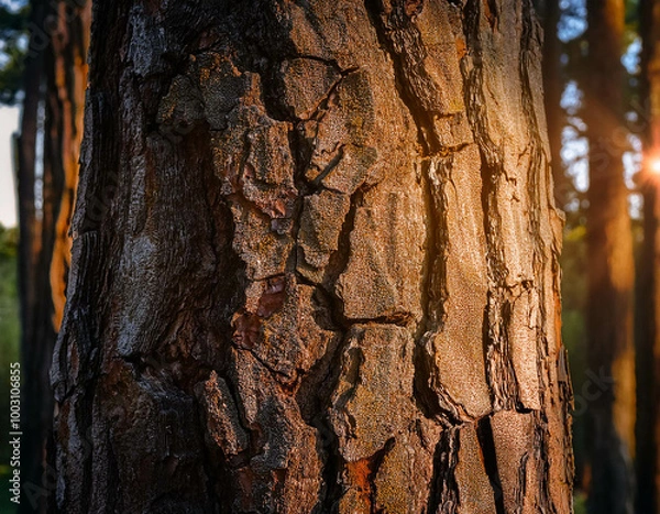 Fototapeta  A detailed close-up of cracked tree bark, emphasizing the rough, natural texture. 