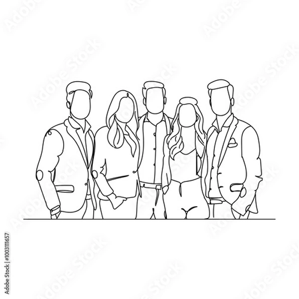 Fototapeta Dessin en ligne continue d'un groupe d'hommes et de femmes d'affaires, line art, vecteur
