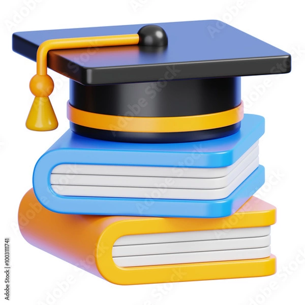 Obraz Graduation cap on stack of books isolated Back to school and education minimal icon 3D illustration