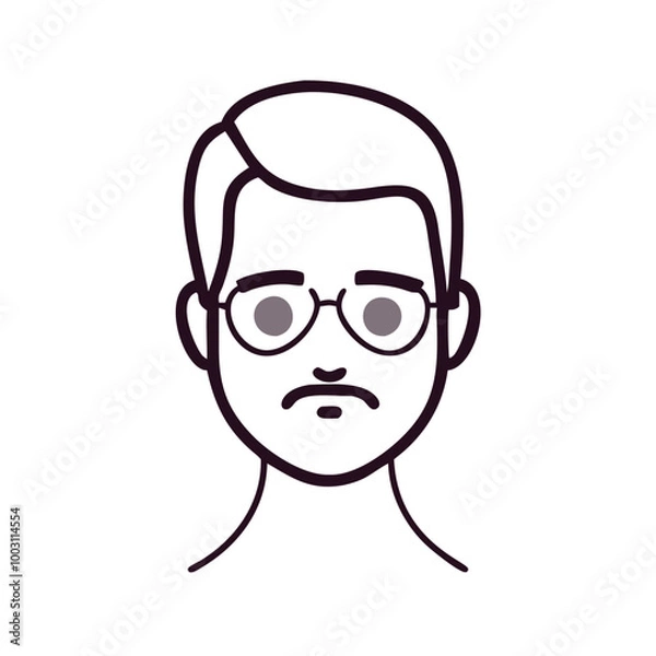 Fototapeta  Sad Man Face Outline Vector with Glasses and Mustache Minimalist Style