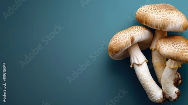 Fototapeta Mushroom on a neutral background, beautiful outdoor mushroom. Background sober, mushroom notable.