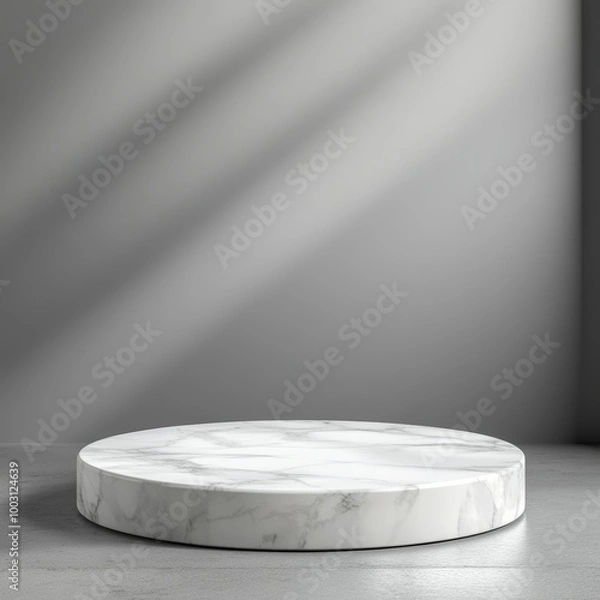 Fototapeta White marble podium on grey background. 3D rendering. Mock up