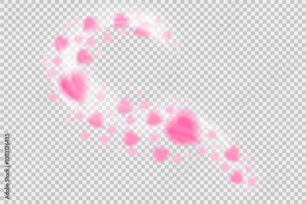 Fototapeta Heart trail wind on transparent background. Particles flying. Love, romantic concept. Stock vector illustration isolated on transparent background.