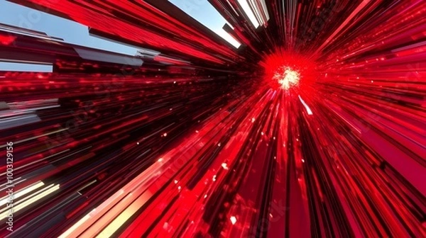 Fototapeta Red Lines and Lights To Infinity, Optical Illusion, Abstract Image, Texture, Pattern Background, Wallpaper, Cover and Screen for Smartphone, PC, Laptop, 9:16 and 16:9 Format