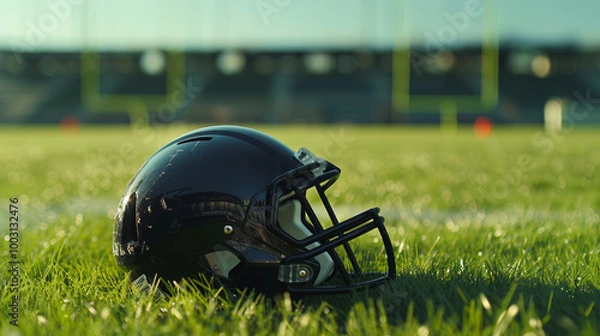 Fototapeta Helmet on Football Field Under Stadium Lights