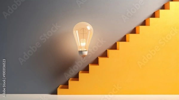 Fototapeta light bulb floating next to staircase minimalist