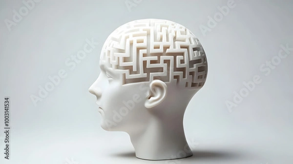 Fototapeta A head with a maze inside, symbolizing complex thoughts and confusion. Mind maze.


