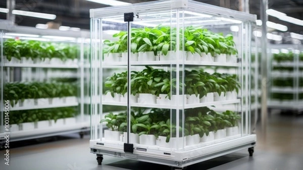 Fototapeta Revolutionizing farming  smart robot technology transforms vertical greenhouses with ai precision