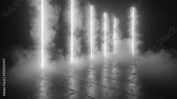 Obraz concrete floor with fog and smoke. black background