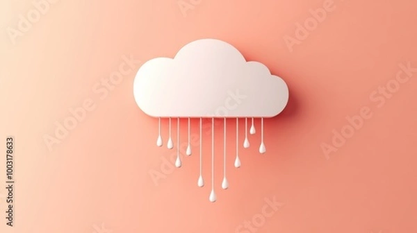 Fototapeta Minimalist cloud with a rain icon on a plain background symbolizing weather.