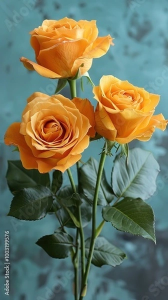 Fototapeta Yellow roses on soft color background, romantic feminine composition, wedding invitation concept.