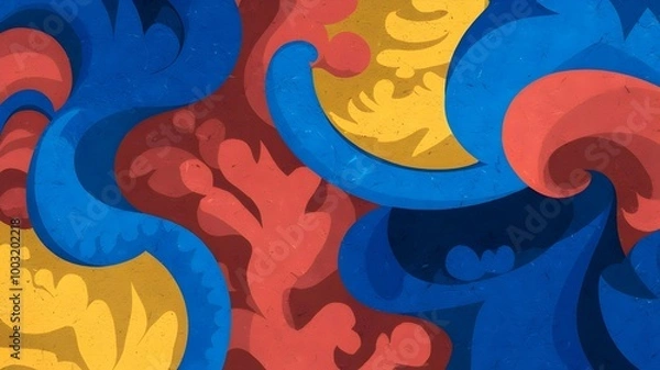 Fototapeta Abstract Background with Swirls of Blue, Red, and Yellow