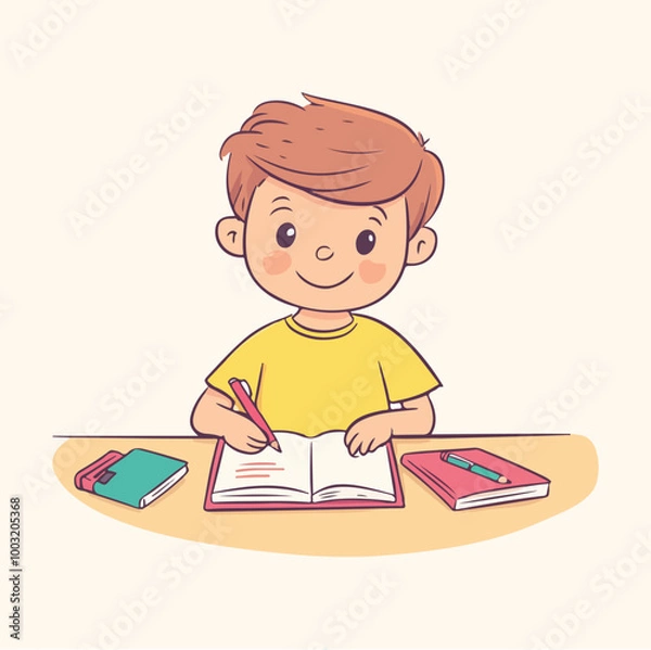 Obraz Boy Writing with a Pen Vector Flat illustration