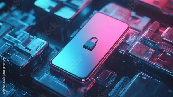 Obraz Smartphone or mobile phone security concept with lock