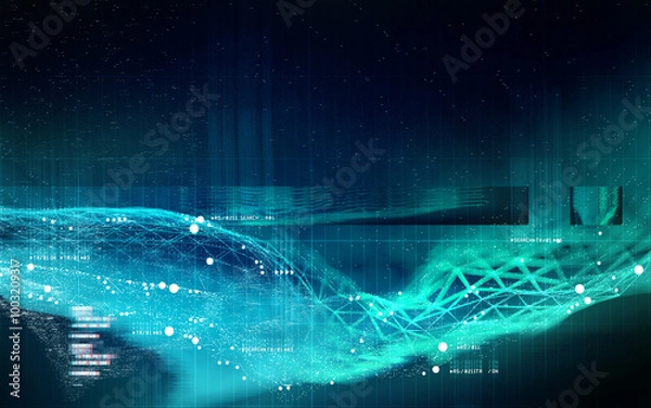 Fototapeta Complex Visualization of data and technology working together. 3D Illustration Background