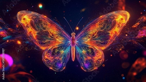 Fototapeta Colorful magical butterfly on a dark background