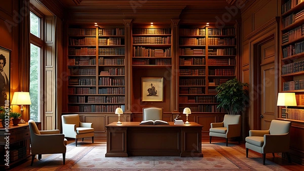 Obraz interior of a library background