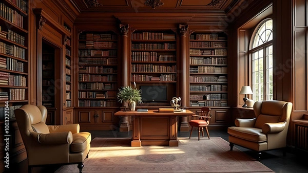 Obraz library room with books background 