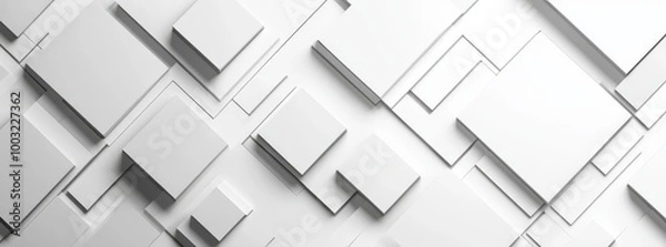 Fototapeta With copy space on the sides, random shifted white cube boxes form a background wallpaper banner