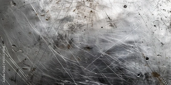 Obraz Close-up of scratched metal surface with grunge texture, scratches, and scattered imperfections