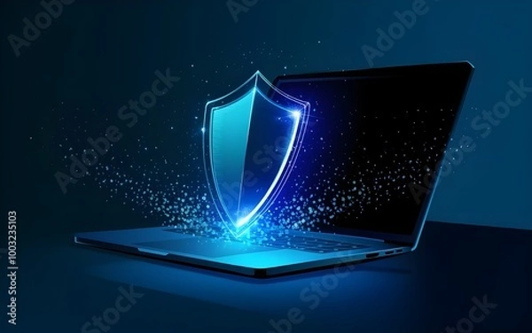 Fototapeta Abstract  Cybersecurity Visualization on Laptop Insurance Protection in Digital Era