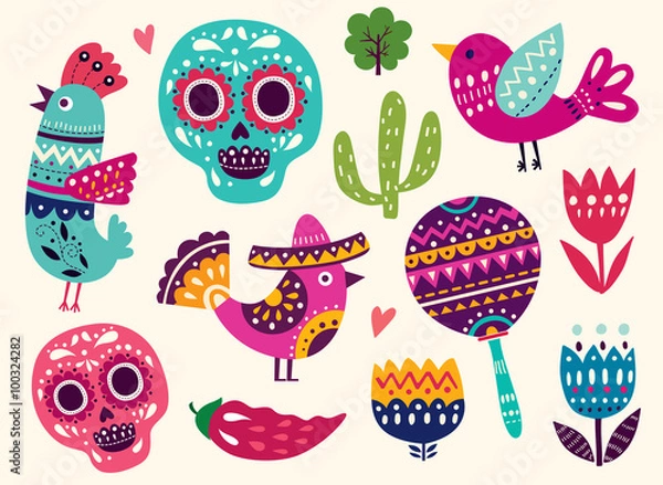 Fototapeta Illustration with symbols of Mexico