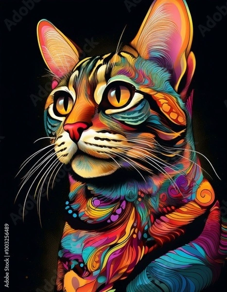 Fototapeta abstract art illustration of a cat vibrant colours 
