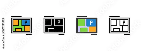Fototapeta Set of Parking map Icon