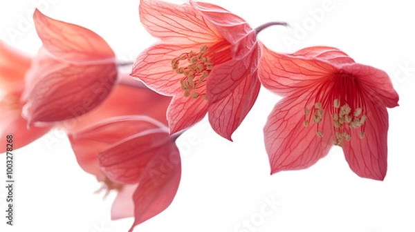 Fototapeta A trio of pink flowers stands out beautifully against a dark black backdrop, highlighting their soft petals and colors.