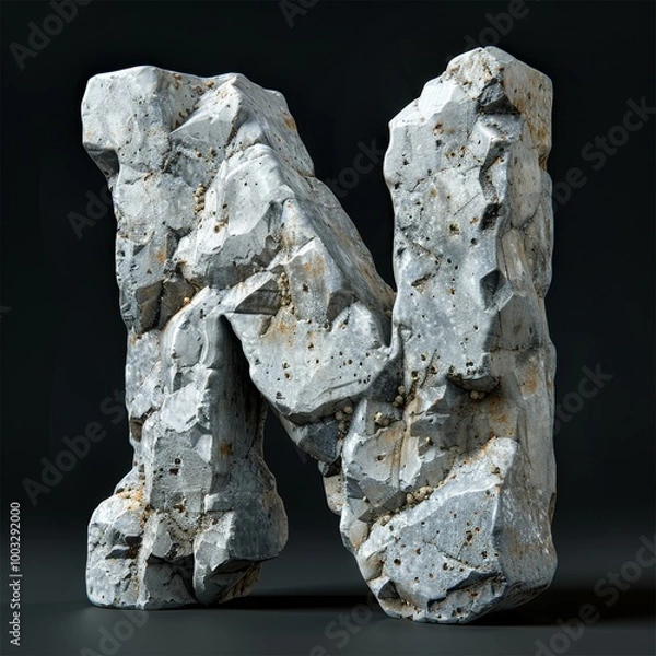 Fototapeta 3D rendering letter N with textured concrete sculpture.