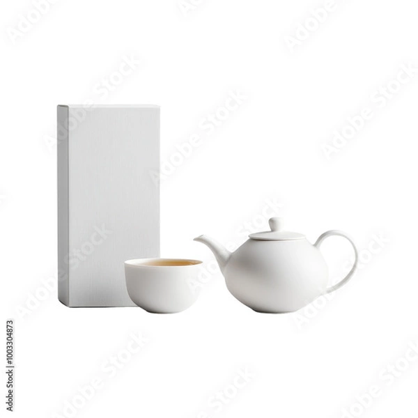 Fototapeta White Teapot and Cup Isolated