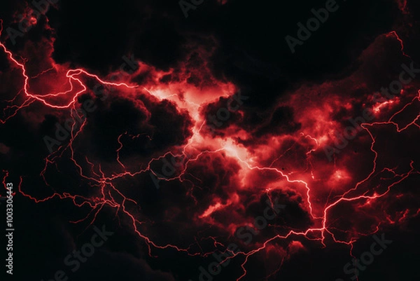 Fototapeta Red Lightning on a Black Background