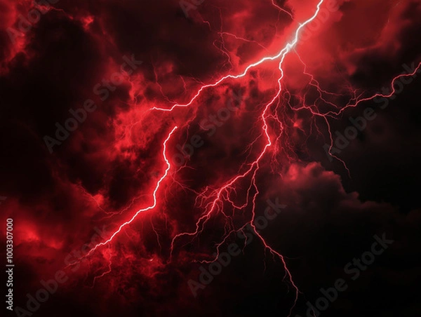 Fototapeta Red Lightning on a Black Background