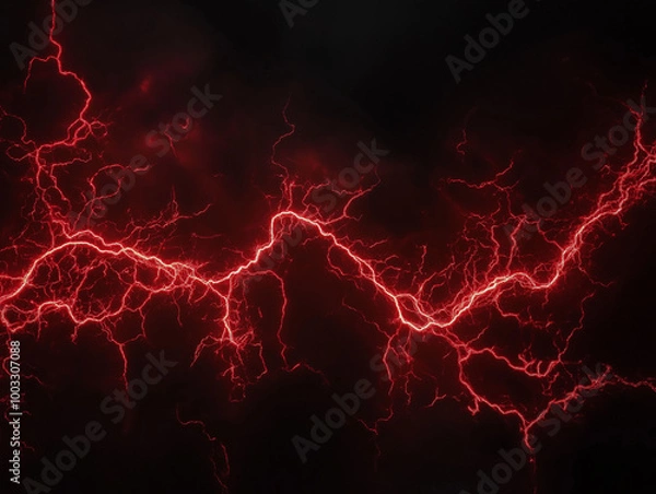 Obraz Red Lightning on a Black Background