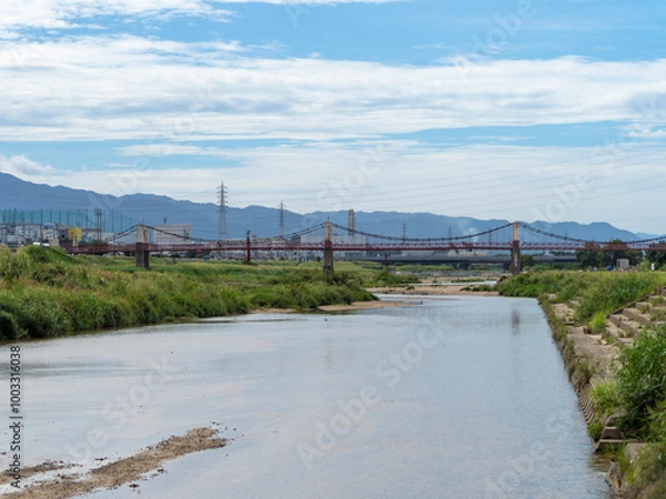 Fototapeta 大阪を流れる石川と玉手橋