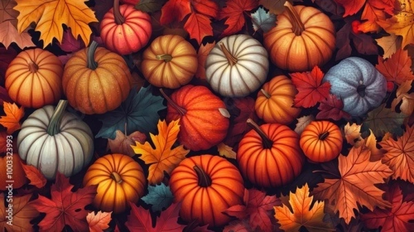 Fototapeta Vibrant Pumpkin Patch: A Colorful Autumn Illustration in 8K UHD Quality