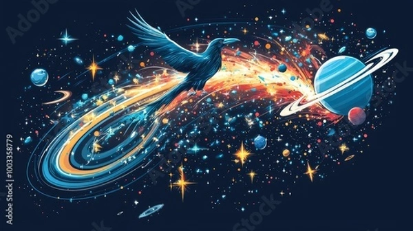 Fototapeta Cosmic Raven Soaring Through the Galaxy