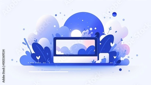 Obraz  responsive web design featuring a blue color theme and integrated with plants. This design emphasizes the harmony between technology and nature, creating a refreshing and modern aesthetic.