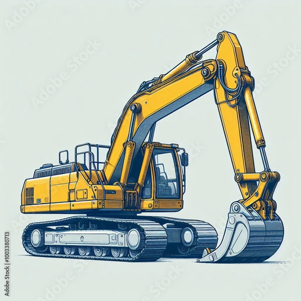 Obraz A large yellow excavator with a powerful arm and bucket
