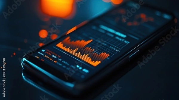 Fototapeta Modern Smartphone Displaying Data Analytics Graphs