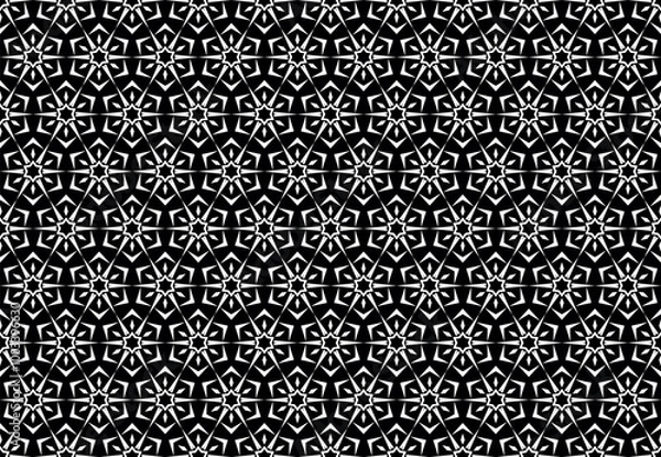 Fototapeta Abstract geometric pattern with lines, snowflakes. A seamless vector background. White and black texture. Graphic modern pattern.